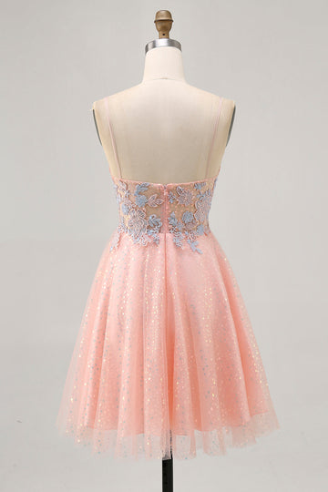 Blush A Line Sequins Appliqued Short Cocktail Dress